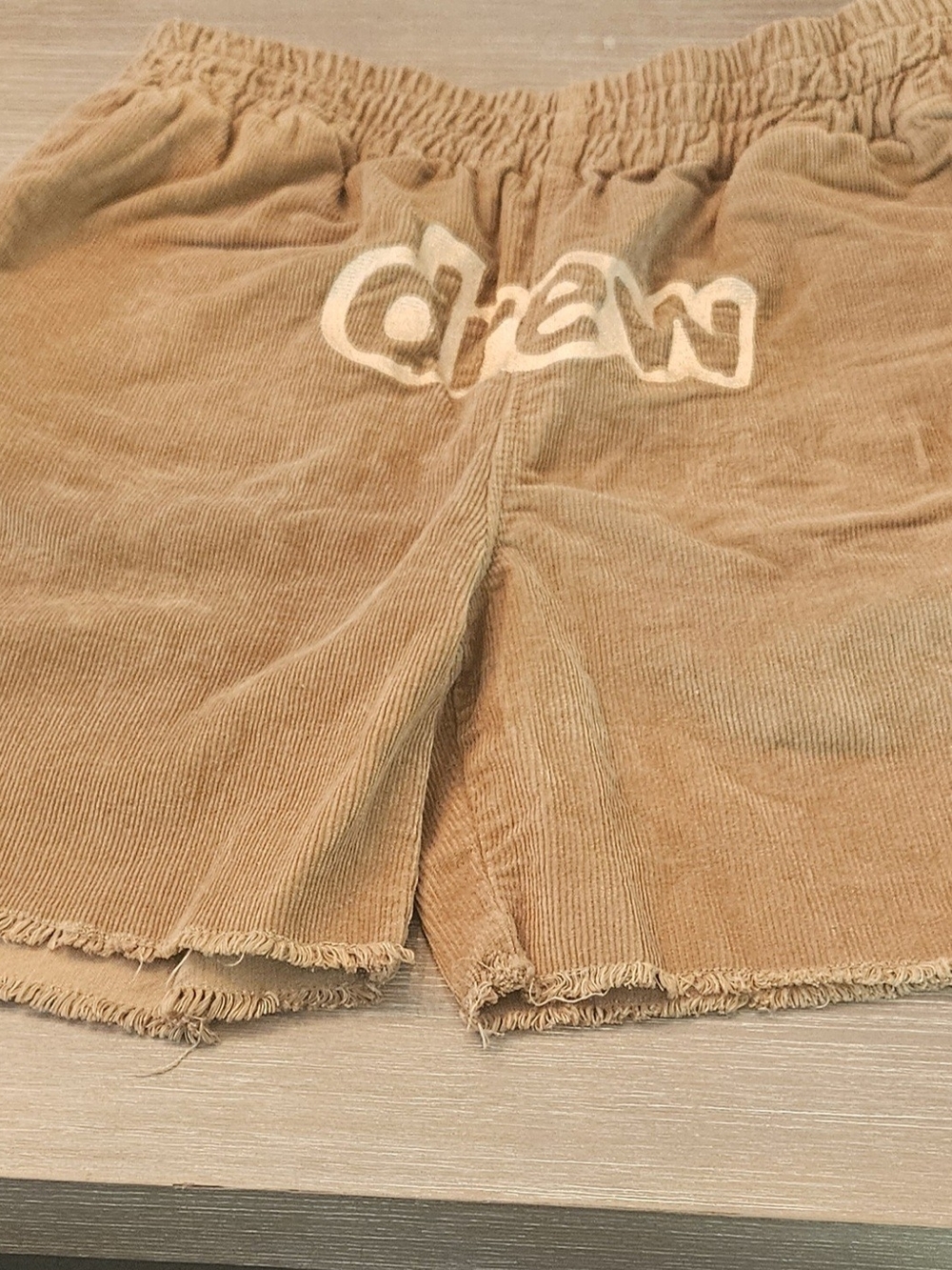 drew house Tan Corduroy Kids Shorts with White 'draw' Logo